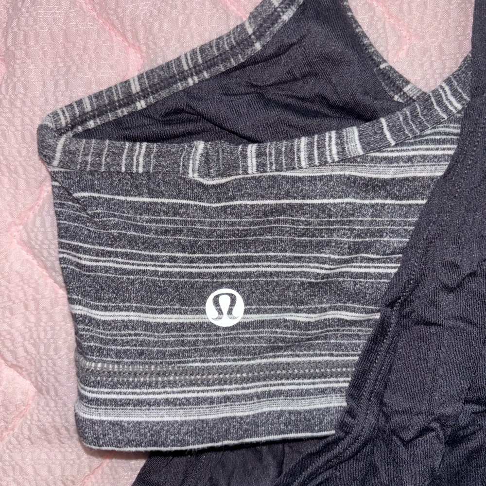 Lululemon Athletica No Limits Gray Striped Workout Top